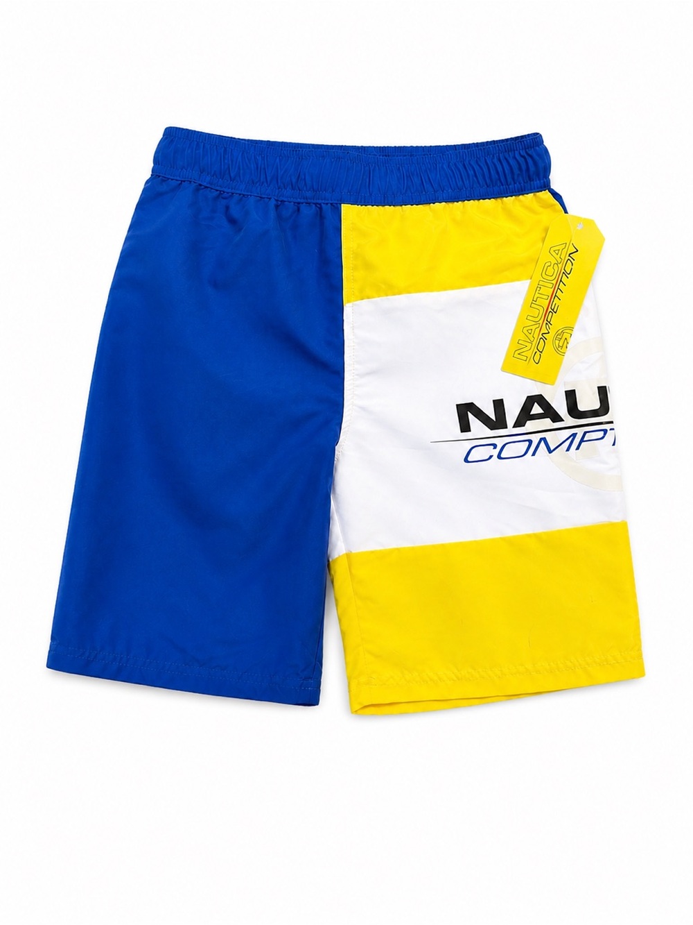 NWT Nautica Competition Swim Trunks Boys Colorblock Blue Yellow Board Shorts